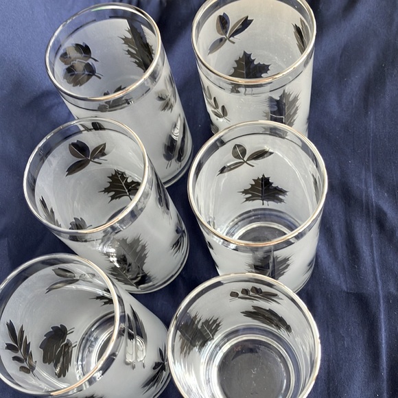 LIBBEY 1960’s Mid Century Modern Silver Frosted Leaf Highball Glasses Set of 6 - Picture 3 of 9